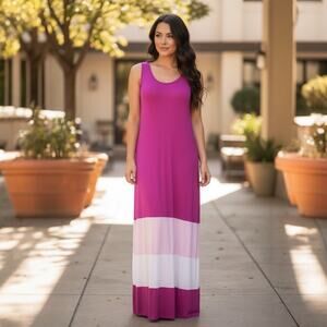 Calvin Klein Pink Ombre Maxi Sleeveless Tank Stretch Summer Resort Dress M/L